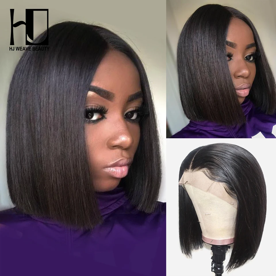 Online HJ Weave Beauty 13x6 Short Lace Front Human Hair Wigs Brazilian Straight Bob Wig Pre Plucked Hairline With Baby Hair Lace Wig