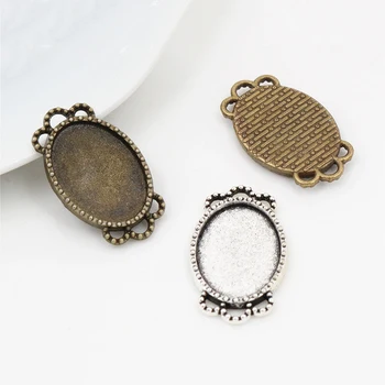 

8pcs 13x18mm Inner Size Antique Silver Plated and Bronze Simple Style Cameo Cabochon Base Setting Pendant necklace findings