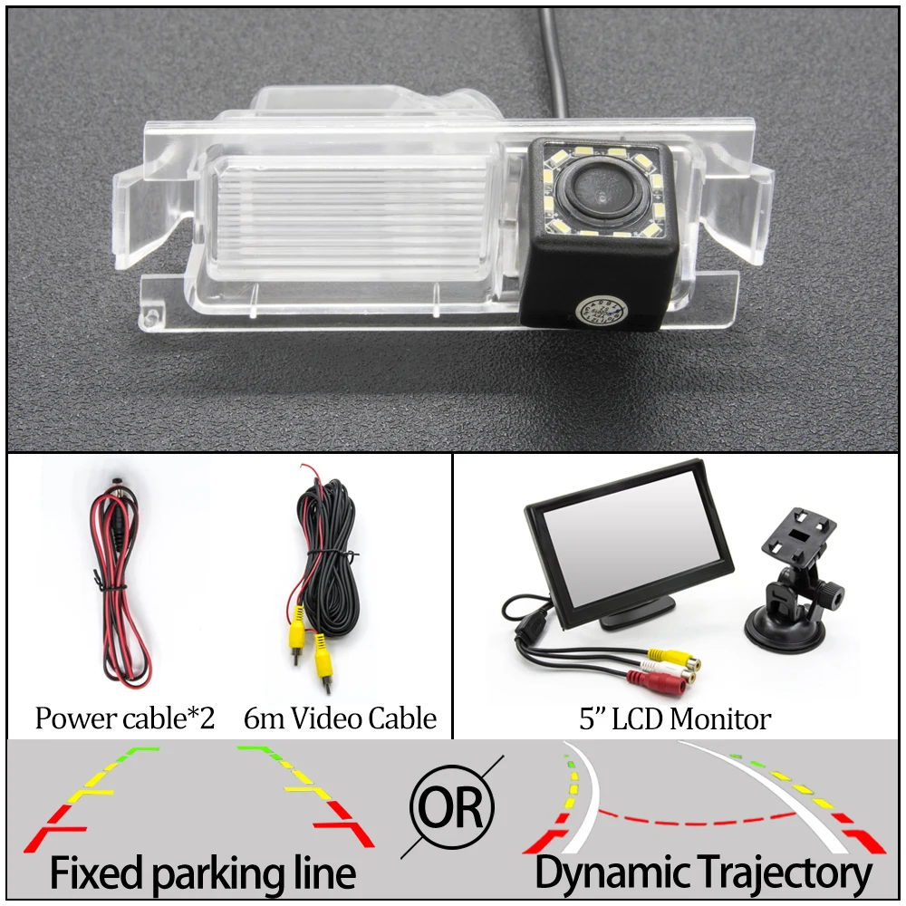 Фиксированная или динамическая траектория камера заднего вида для kia ceed 2 2012- для hyundai Verna Solaris Accent монитор парковки автомобиля - Название цвета: 12LED And 5 inch LCD