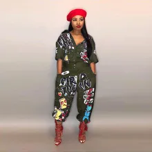 New Style Brand Fashion Hip Hop Style Women Jumpsuit Special Letter Turn Down Collar Half Sleeve Romper New Style Brand Fashion Hip Hop Style Women Jumpsuit Special Letter Turn Down Collar Half Sleeve Romper