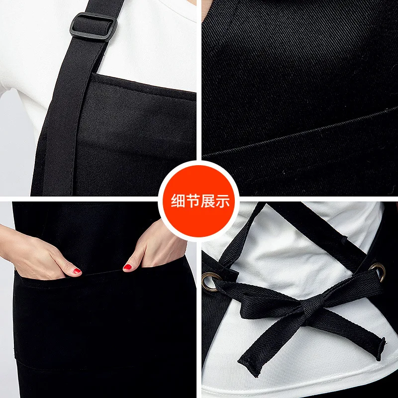 Sleeveless Black And White with Pattern Suspender Strap Apron Anti-Oil Pollution Kitchen Restaurant Work Clothes Cotton Solid Co