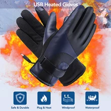 Водонепроницаемые ветрозащитные перчатки с подогревом Электрические Руки Теплые сенсорный экран Usb нагревание PU лыжные перчатки для зимних видов спорта на открытом воздухе