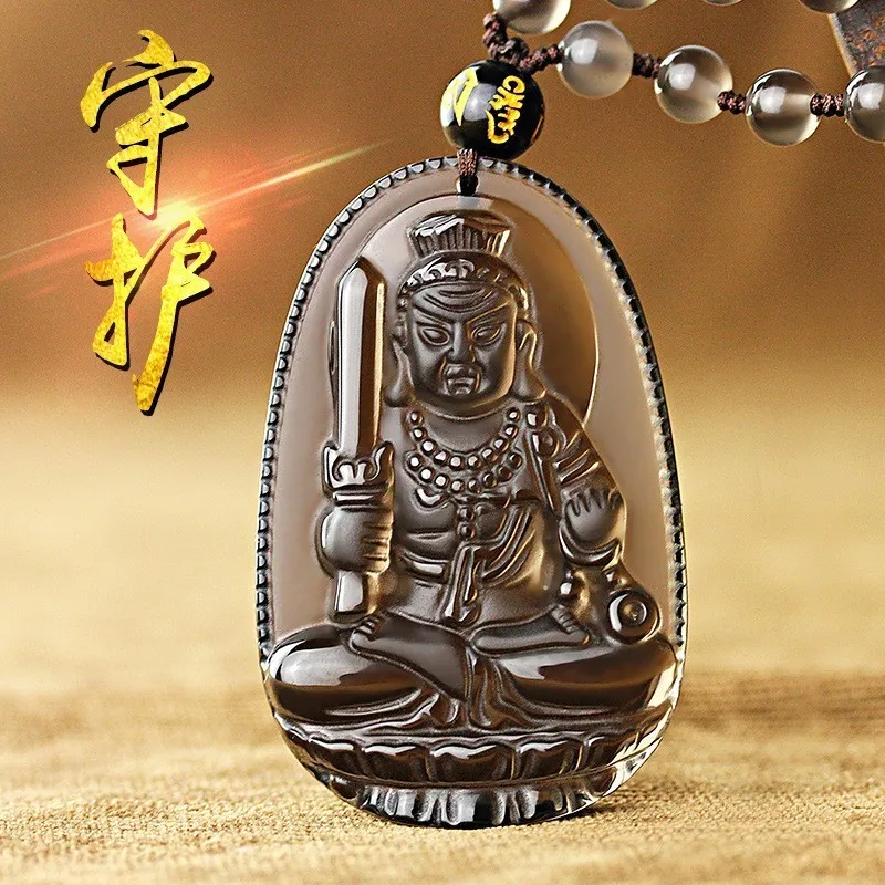 Natural Ice Obsidian Carved Buddha Lucky Amulet Smoky Quartz Pendant Necklace Smoke Crystal Women Men Jewelry Healing Reiki Gift 4