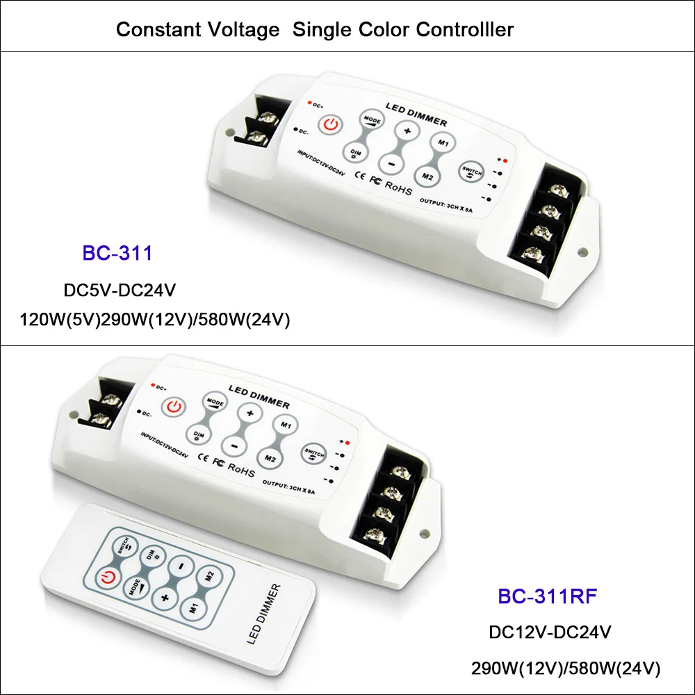 DC 5V 12V 24V Single Color LED Strip Dimmer 8A*3CH RF Wireless remote BC-311RF/BC-311 lamp tape Controller