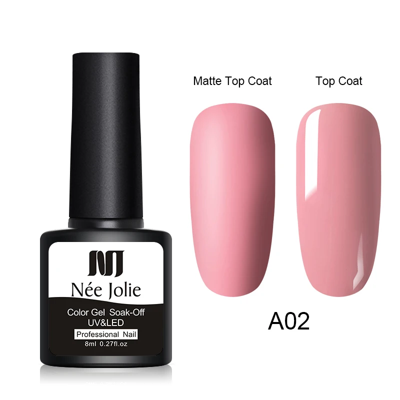 Nee Jolie, 8 мл, 2 бутылки/набор, чистый цвет, гель для ногтей, замачиваемый, УФ Гель-лак для нейл-арта, Полупостоянный лак для ногтей, блестящий гель - Цвет: A02