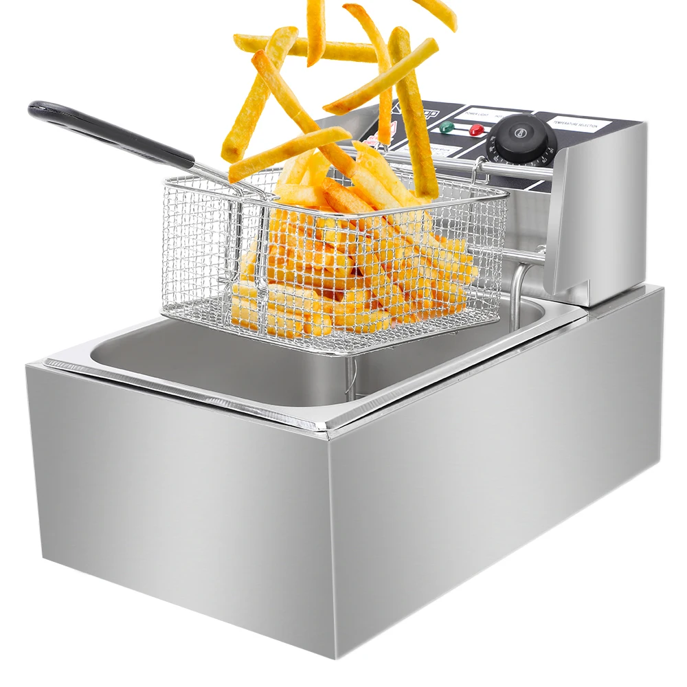 

6.3QT/6L Stainless Steel Single Cylinder Electric Fryer Durable French Fries Onion rings Egg rolls Fried chicken Panko shrimp