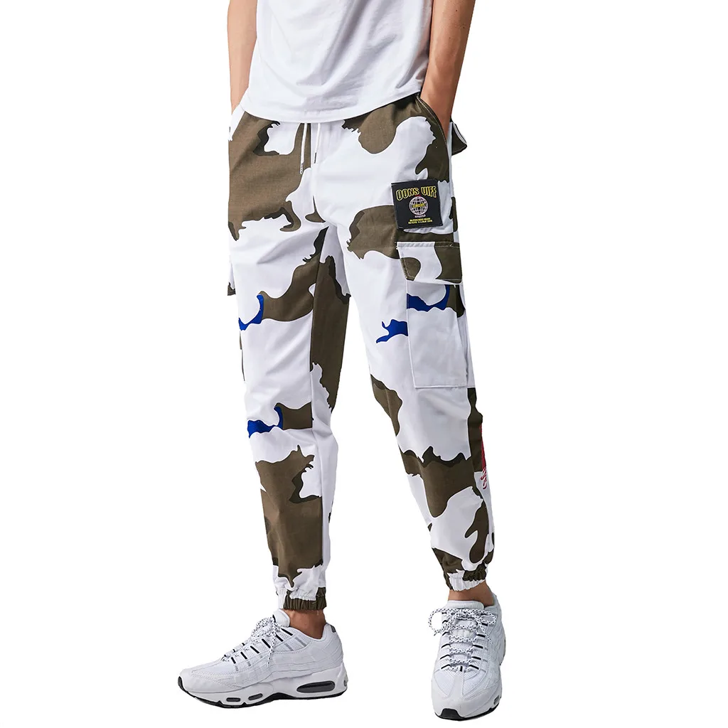 Camouflage Мужские повседневные штаны, мужские джинсовые тренировочные штаны, брюки с флагом, повседневные рабочие многокарманные джинсы, удобные брюки 8,14 - Цвет: Camouflage