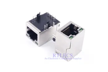 

1 piece RJ45 1 Port Shielded Modular Magnet PCB Jack EMI LED Green Yellow 8P8C Right Angle 21.5x13.6mm Cross 8949-M881 Tab Up