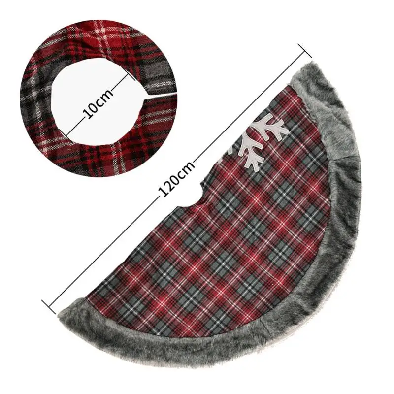 120cm Christmas Tree Skirts Cloth Check Wrap Edge Apron New Year Home Decor