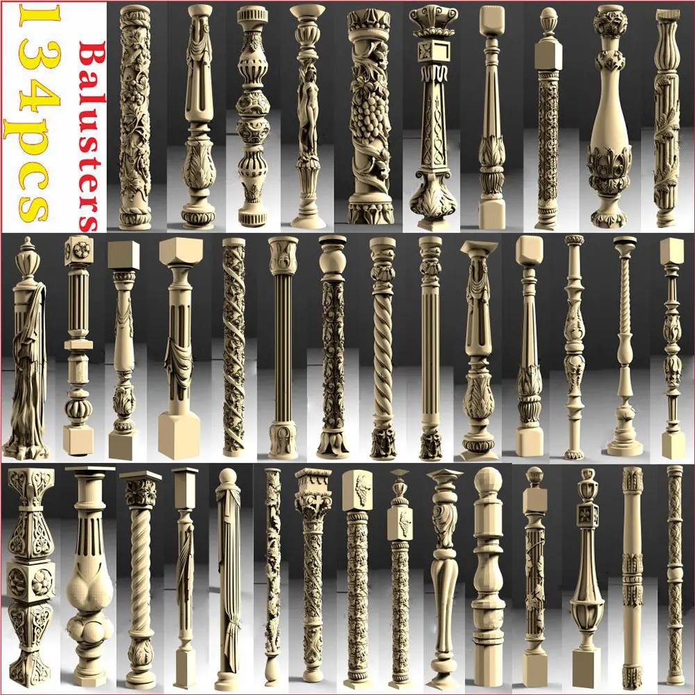 

134pcs 3D STL Model Balusters and Columns for CNC 4 AXLE Engraver Carvingbed Relief for CNC Router Aspire Artcam