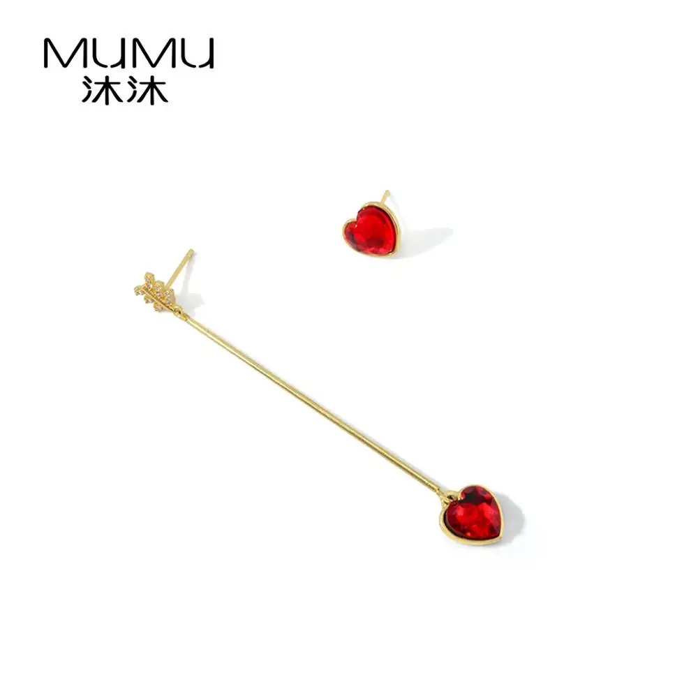 Женские ассиметричные серьги Red love модные украшения в подарок другу z735 |