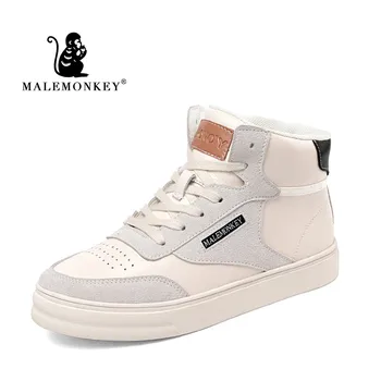 

2019 Fashion High Top Sneakers Women Genuine Leather Casual Shoes Flat Female Lace Up Keep Warm Platform Shoes