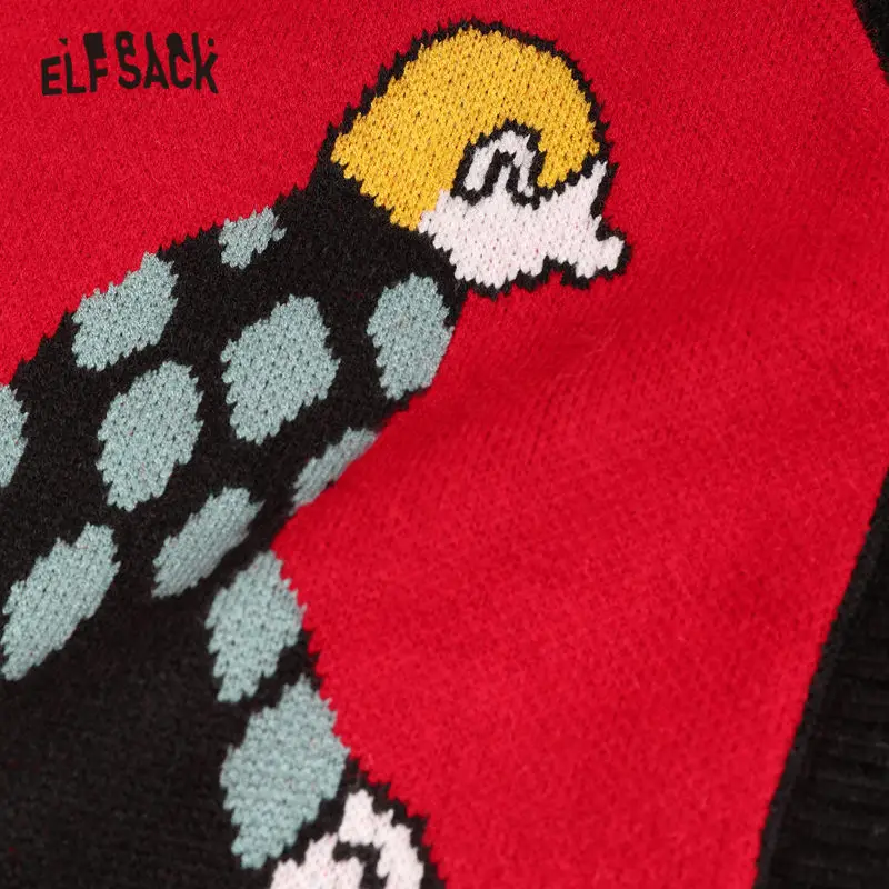 Женский вязаный кардиган ELFSACK красный с мультипликационным принтом в Корейском
