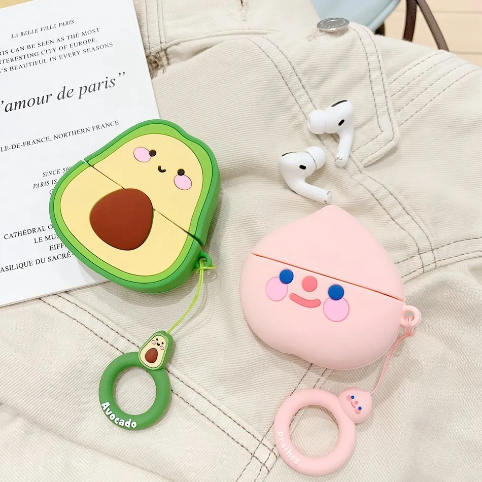

For AirPods Pro Case Cute 3D Cartoon Avocado Earphone Case For Apple Air Pods 3 Bluetooth Earphone Headset Cover with Keychain