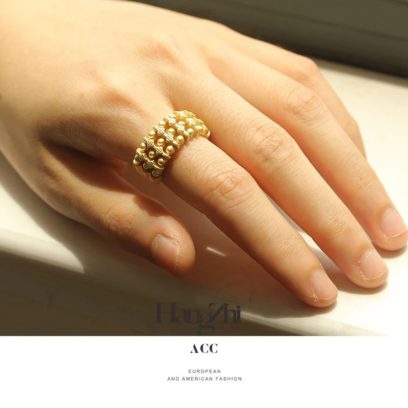 

HANGZHI 2020 New Design Quality Vintage Pattern Open Ring Wide Ring Baroque Gypsophila Ring for Women Girls Party Jewelry Gift
