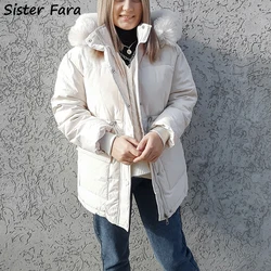 Sister Fara 2021 Winter -25℃ Cotton Padded Fur Parka Down Jacket Women's Big Fur Collar Thick Warm Parkas Female Loose Outerwear