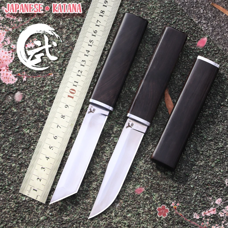 

LENGREN Ebony Handle D2 steel Tanto straight knife Japanese mirror knife, outdoor jungle hunting tactical knife, Sharp Katana