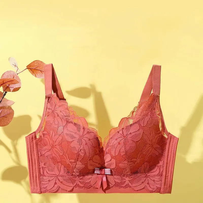 

small chest gathered and closed auxiliary breast upper support adjustable bra without steel ring thick lace bra set