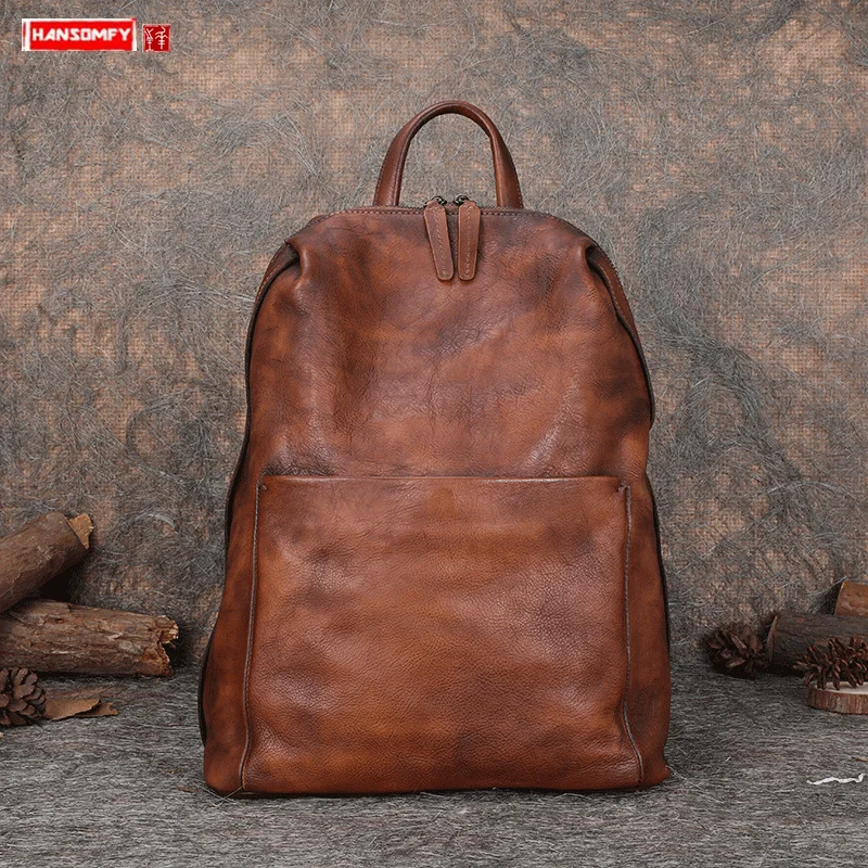 

2022 New Vintage Leather Women's Backpack Wild Large Capacity Laptop School Backpack Female Cowhide Casual Travel Backpacks Bags
