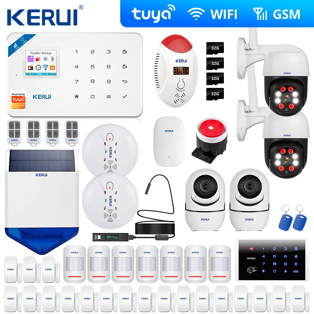 Система сигнализации Tuya Kerui W18 беспроводная Wi-Fi GSM с камерой датчиком дыма |