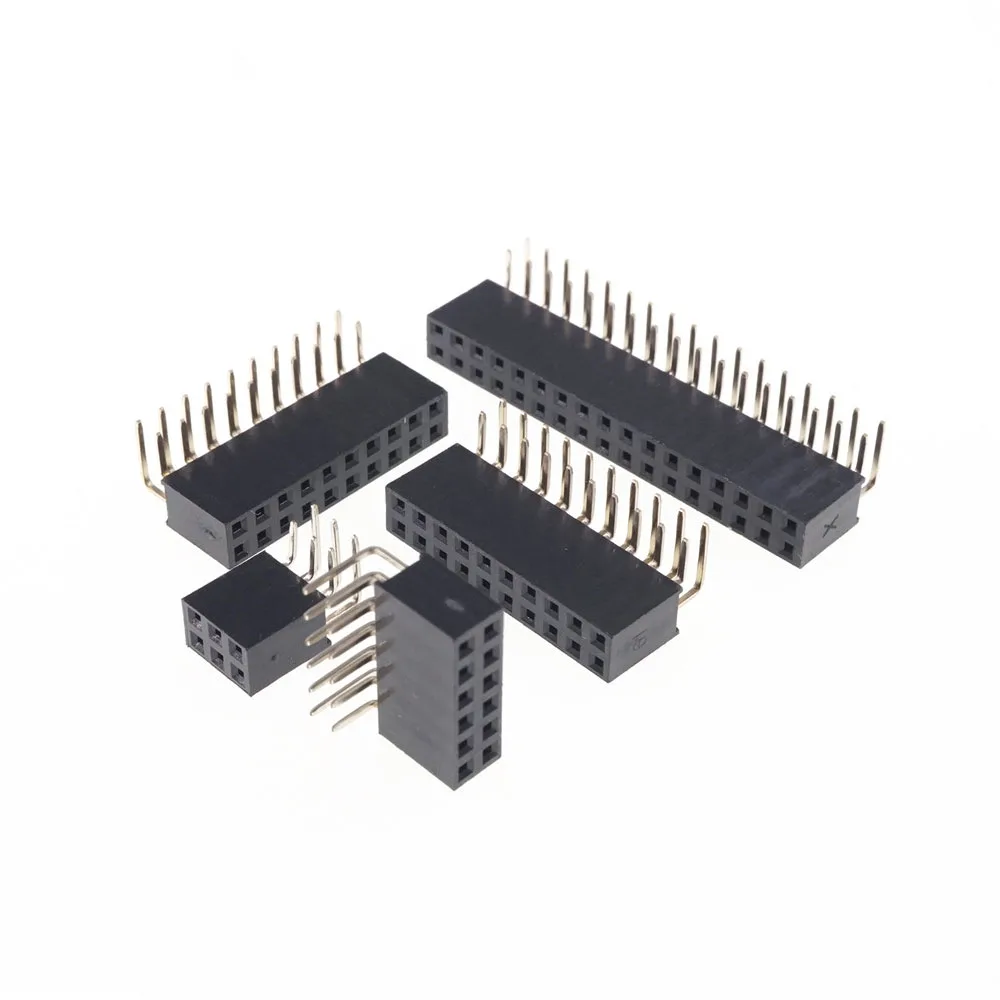 5 pcs 2.54mm DIP Pin Header Female Right Angle 90 Degree 2x2 2x3 2x4 2x5 2x6 2x7 2x8 2x9 2x10 2x13 2x15 2x17 2x20 2x30 2x40 Pin afbeelding