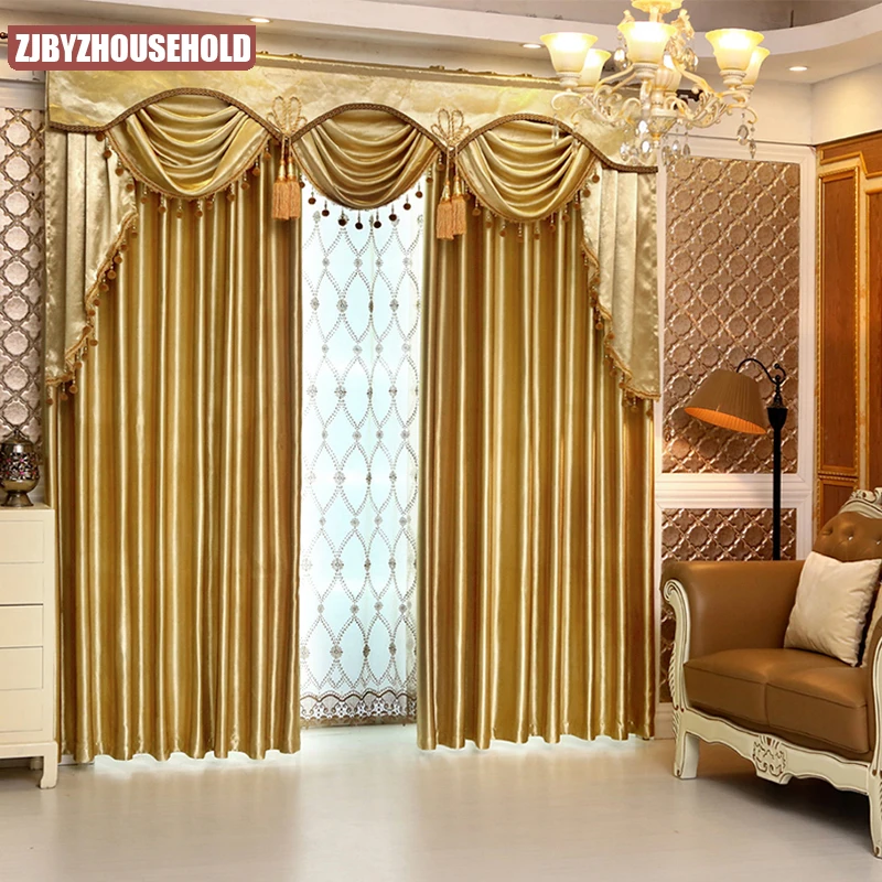 Custom curtains simple European luxury solid gold color super soft cashmere cloth blackout curtain tulle valance | Дом и сад