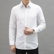 Элегантная мужская рубашка, одноцветная тонкая сорочка, футболка с длинными рукавами, мужские рубашки с защитой от морщин, хлопковые мужские рубашки, большие размеры