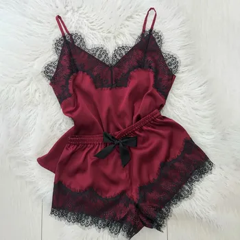 

2pcs Sexy Women Pajama Set Lingerie Nightdress Silk Lace Satin Summer Sleepwear Clothes Pajamas Set Fashion Home Wear Sleep Wear