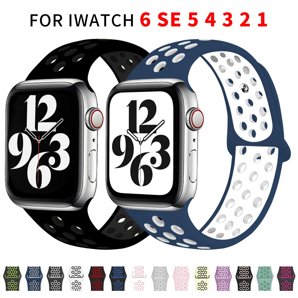 

Silicone Strap For Apple Watch band 38mm 40mm 42mm 44mm Rubber Sport wrist belt bracelet For iWatch band series 6 5 4 3 2 1 SE