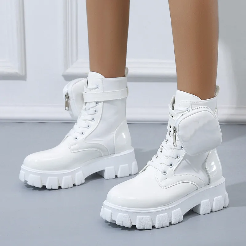 Zapatos de señora de otoño e invierno para mujer, botas de bolsillo de moda  con aumento de media pantorrilla, botas de plataforma motocicleta de suela  gruesa|Botas a media pantorrilla| - AliExpress