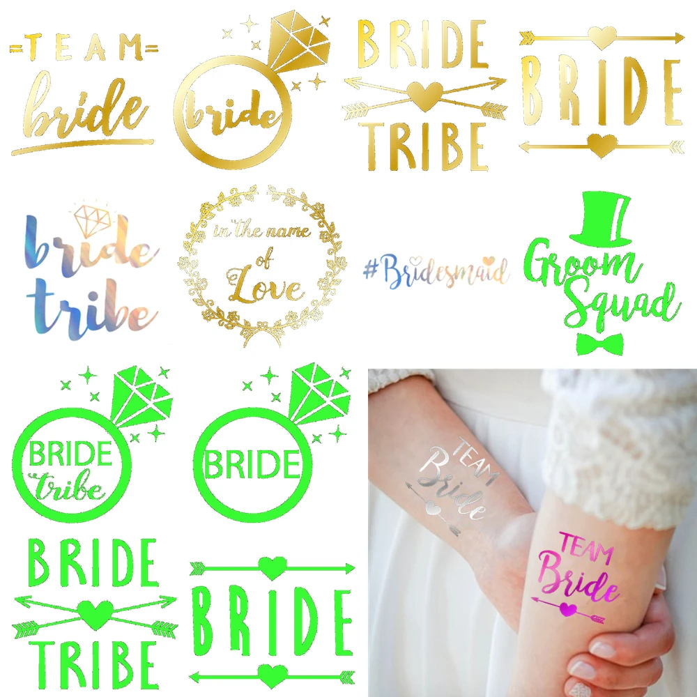 

10pc Bridal Team Bridesmaid Team Tattoos Stickers Bachelor Bride Party Sticker Decoration Marriage Bridal To Be Party Supplies,Q