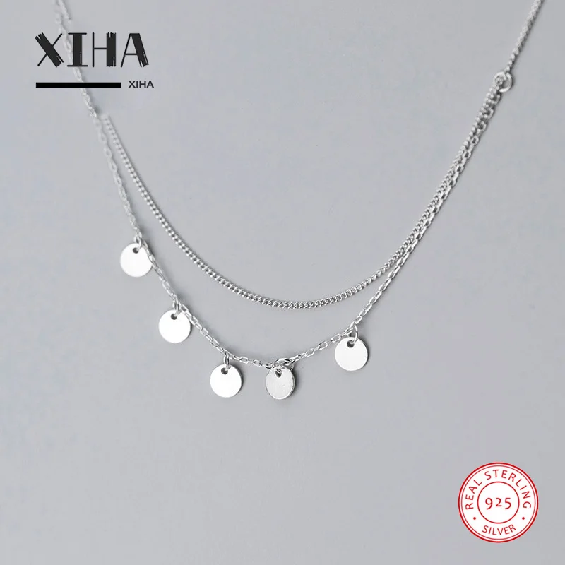 

Multi Layered Round Chic Party Jewelry Necklace for Women 925 Sterling Silver Chunky Statement Choker Necklaces Pendant for Girl