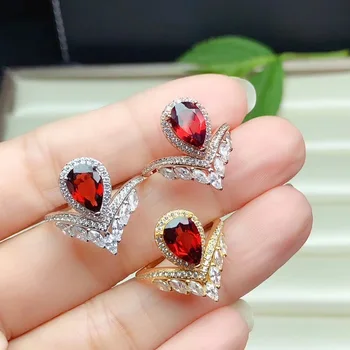 

Natural And Real Garnet Ring Wedding Engagement Rings for Women 925 sterling silver Ring