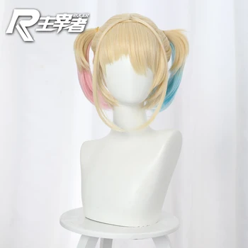 

The High Quality Wigs Pop! Harley Quinn Cosplay Cute Gradual Change Short Horsetail Role Play Accesories