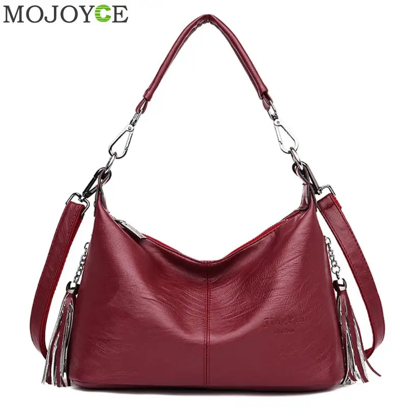 

Fashion Solid Color Shoulder Crossbody Tote Bags Women Tassels Elegant Messenger PU Leather Handbag