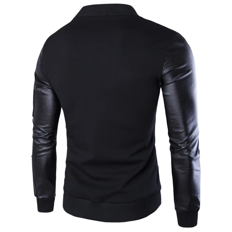 

New Style Spring And Autumn New Style British Style Men Stand Collar Jacket Leather Sleeve Joint Men's Slim Fit Large Size Coat