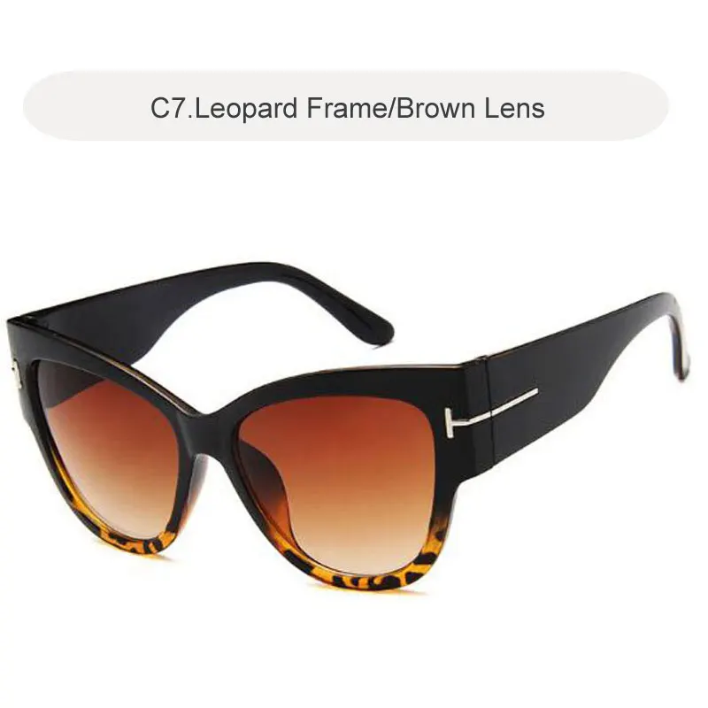 Винтаж большой кошачий глаз, солнцезащитные очки, Для женщин большие черные тёмные Очки стильные очки с градиентными линзами Роскошные Брендовые женские солнцезащитные очки UV400 - Цвет линз: C7 Leopard-Brown