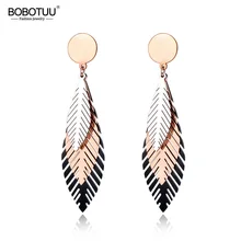 BOBOTUU элегантные Нержавеющая сталь черный/розовое золото Листья Стад Серьги Bohemia Style креативные ювелирные изделия для Для женщин Kolczyki BE19100