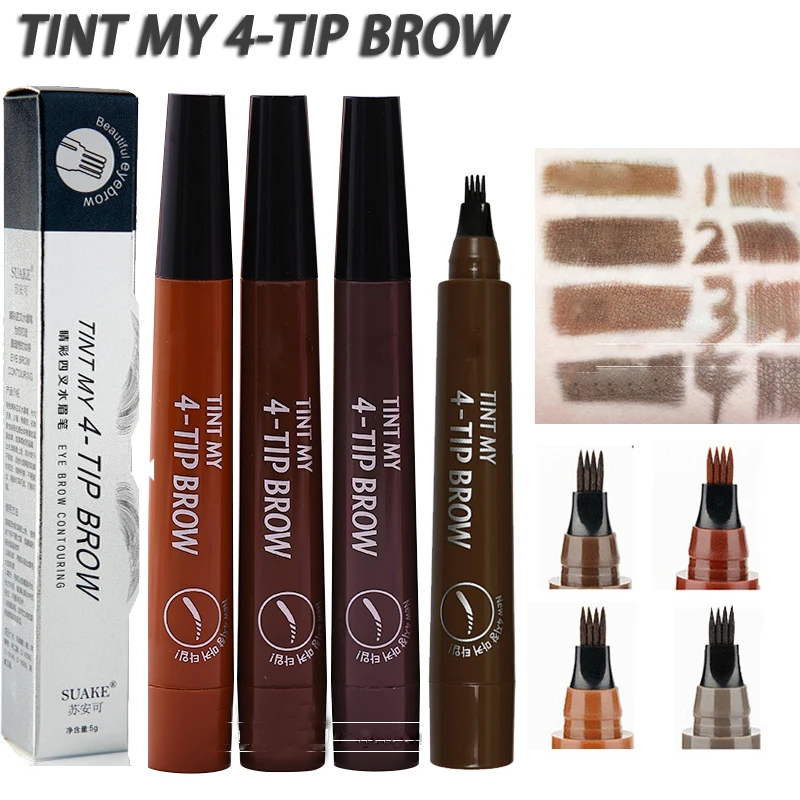 Жидкий карандаш для бровей TINT MY 4-TIP Водостойкий микроблейдинга вилка тонкий