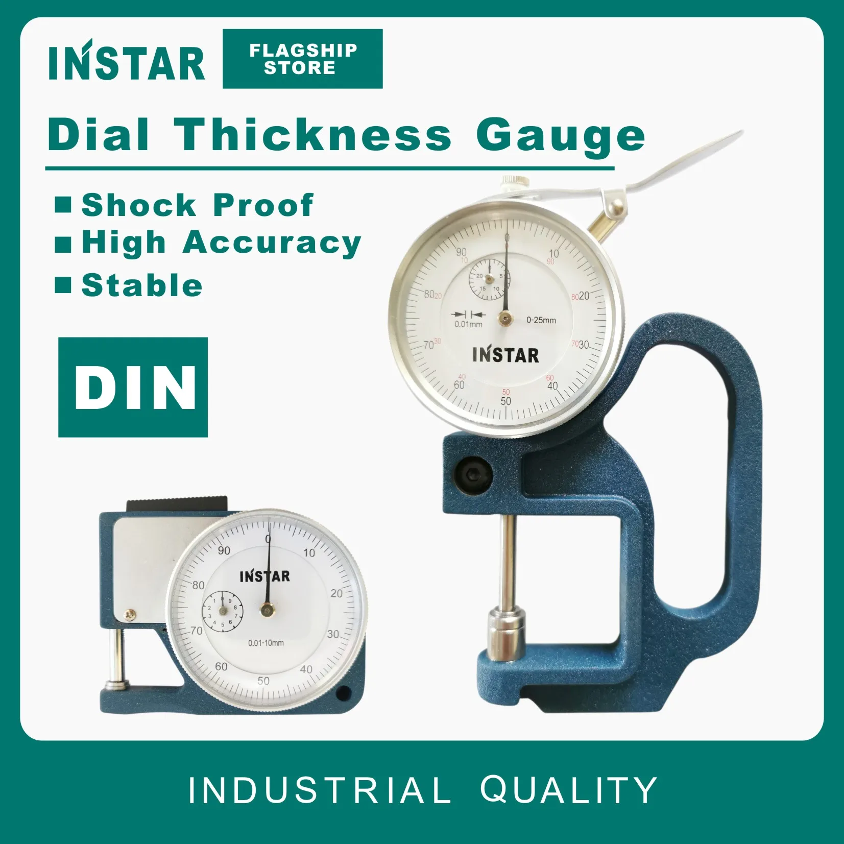 

INSTAR Dial Thickness Gauge 0-10mm Mini Gage DIN Quality Indicator 0-25mm x 0.01mm