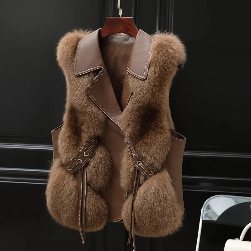 High Quality Imitation Fox Fur Vest Jacket Women Fur Vest Jacket 2024 Winter Waistcoat Short Fur Vest Female Vestcoat Sleeveless 2