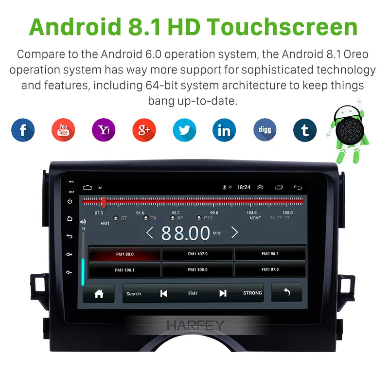 Top Harfey 2Din Car Multimedia Player for TOYOTA REIZ Mark X 2010 2011 2012 2013 2014 2015 9" Android 8.1 Head Unit GPS Auto Radio 2