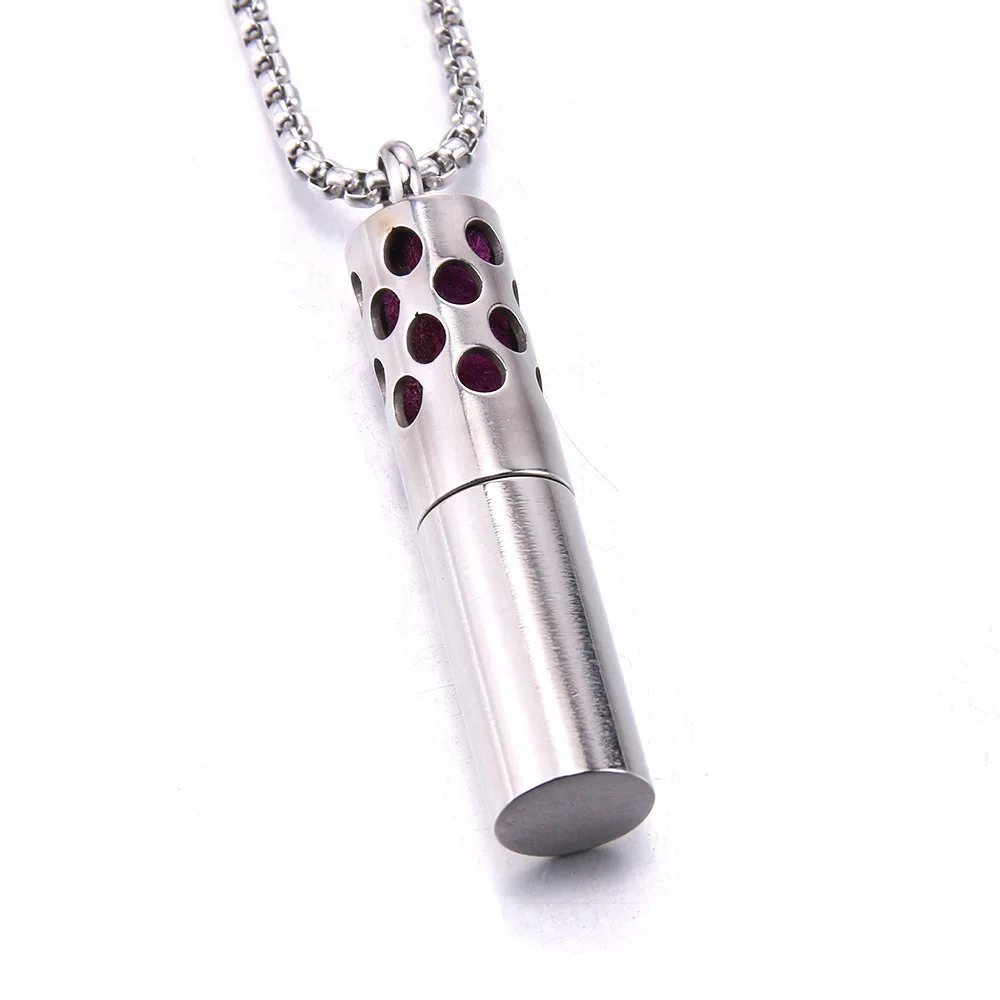 6Pcs/Lot New Cylindrical Mixed Stainless Steel Aromatherapy Necklace Women's Fashion Jewelry Open Pendant Perfume Oil Necklace