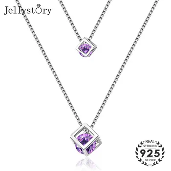 

Jellystory fashion 925 sterling silver necklace with geometric shape amethyst gemstones pendant for female wedding promise party