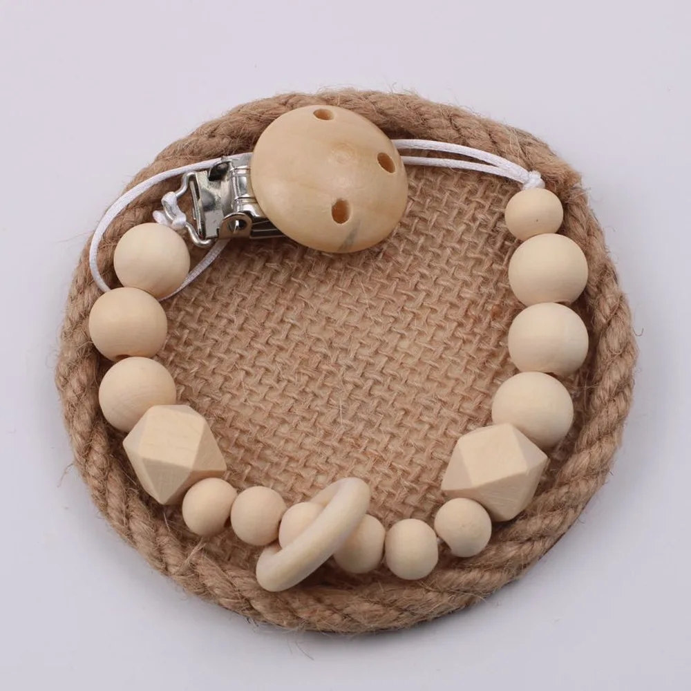

Handmade Wooden Pacifier Chains Safe Teething Chain Baby Teether Eco-friendly Pacifier Clips Holder Chain