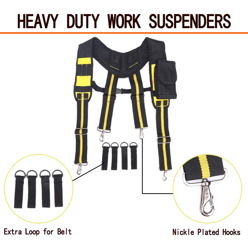 Tool Belt Suspenders Padded Heavy Duty Adjustable Strap with Pocket Clips for Carpenter Electrician Reducing Waist Weight