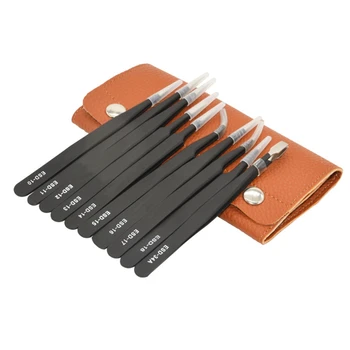

HOT Tweezers 10 Pieces Anti-Static Tweezers Tool Set Anti-Static Stainless Steel Multi-Standard Storage Bag