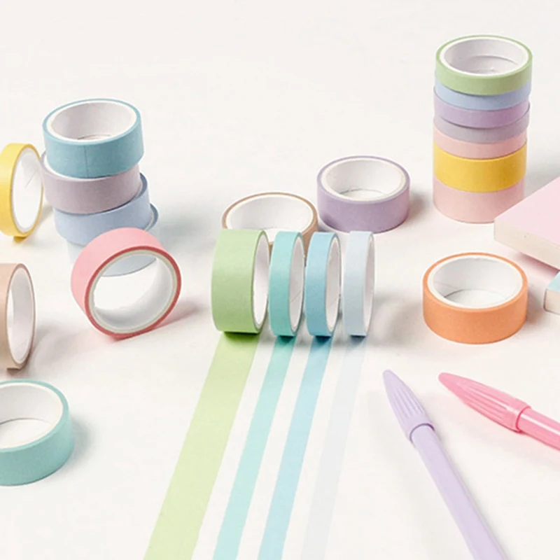 

12 Pcs/set Two Sizes Rainbow Decorative Adhesive Tape Masking Washi Tape Decoration Diary School Office Supplies Stationery