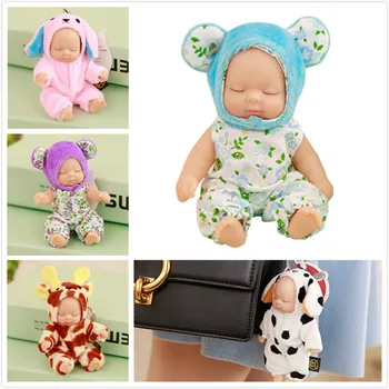 

Sleeping Silicone Doll New baby Plush Animals Keychain Pendant Giraffe Bear Dog Bag Backpack Joint Kids Mini Plush Doll