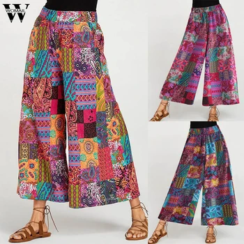 

Womail Women Pants capris Floral Print Wide Leg Pants Leggings Trousers Pleateds Loose High Waist Pocket Casual Fashion Beach 93